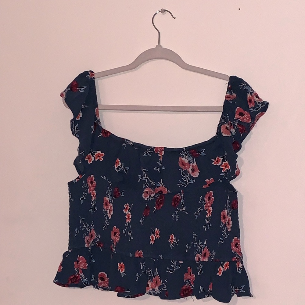 BOG Collective Floral Teal Crop Top